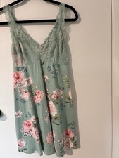 Flora Nikrooz Floral Lace Chemise Nightgown M Green Pink Multicolor