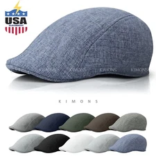 Summer Newsboy Linen Plain Gatsby Cap Ivy Hat Golf Driver Mens Flat Cabbie II