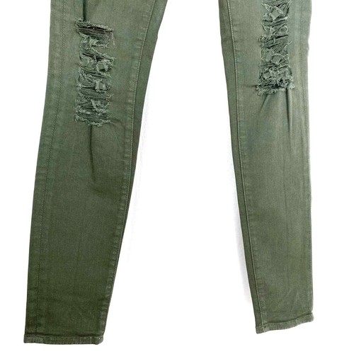 Frame Le Skinny De Jeanne Jeans Womens Forest Green Ripped Mid Rise Size 25 - Picture 4 of 9