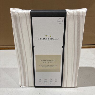 Queen 400 Thread Count Performance Sheet Set Pewter Stripe Threshold