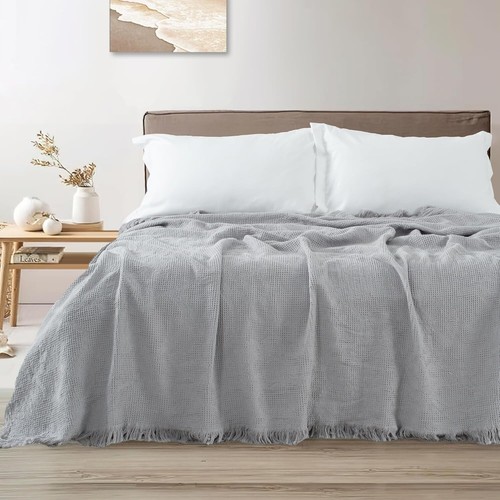 100% Cotton Waffle Weave King Blanket Lightweight Summer Breathable Thin Blanke - Picture 7 of 9