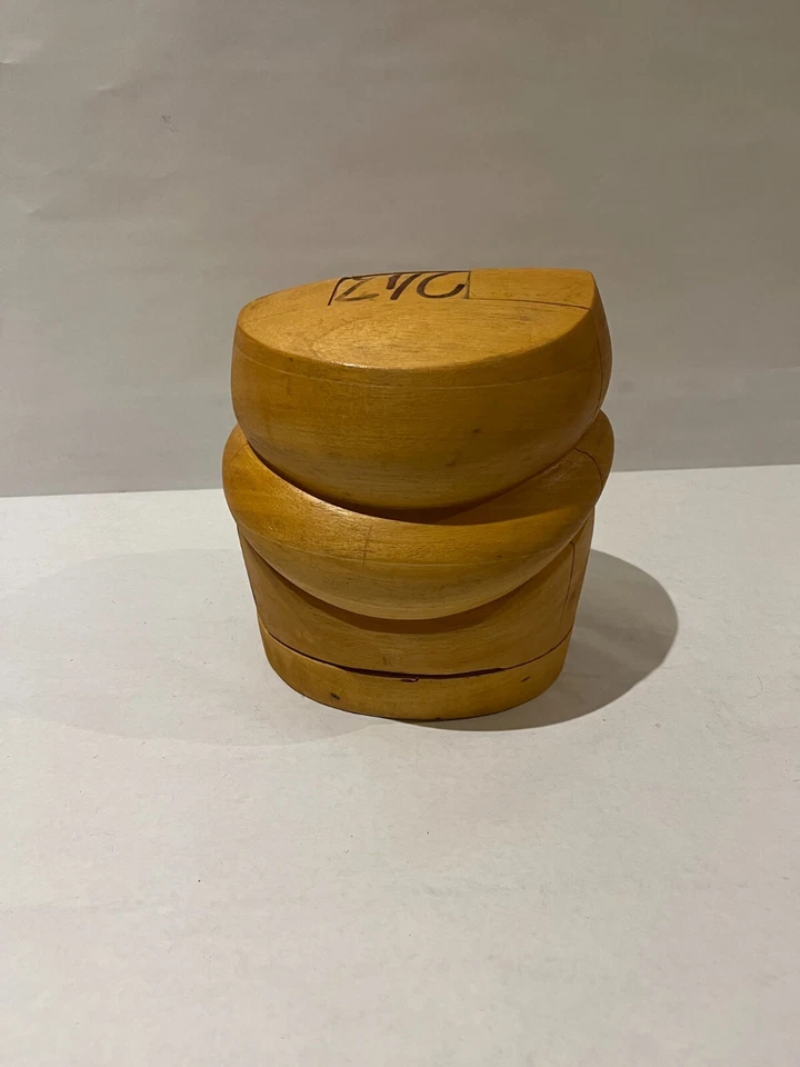 PUZZLE 5 PIEZAS APILADO TAPA PLANA ESTILO SOMBRERERÍA MADERA SOMBRERO BLOQUE MOLDE FORMA ANTIGUO Foto 2 de 4