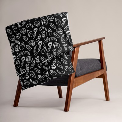 Wednesday Addams Style Gothic Throw Blanket - Skull, Candle, Edgar Allan Poe