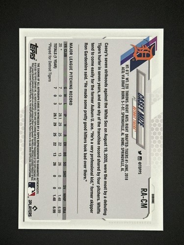 2021 Topps Chrome Sapphire Casey Mize RC Auto Tigers - Picture 2 of 2