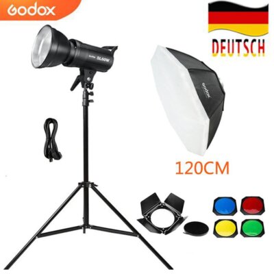 DE Godox SL-60W 5600K LED Lampe Licht+120cm Softbox+BD-04 Barndoor +Stativ