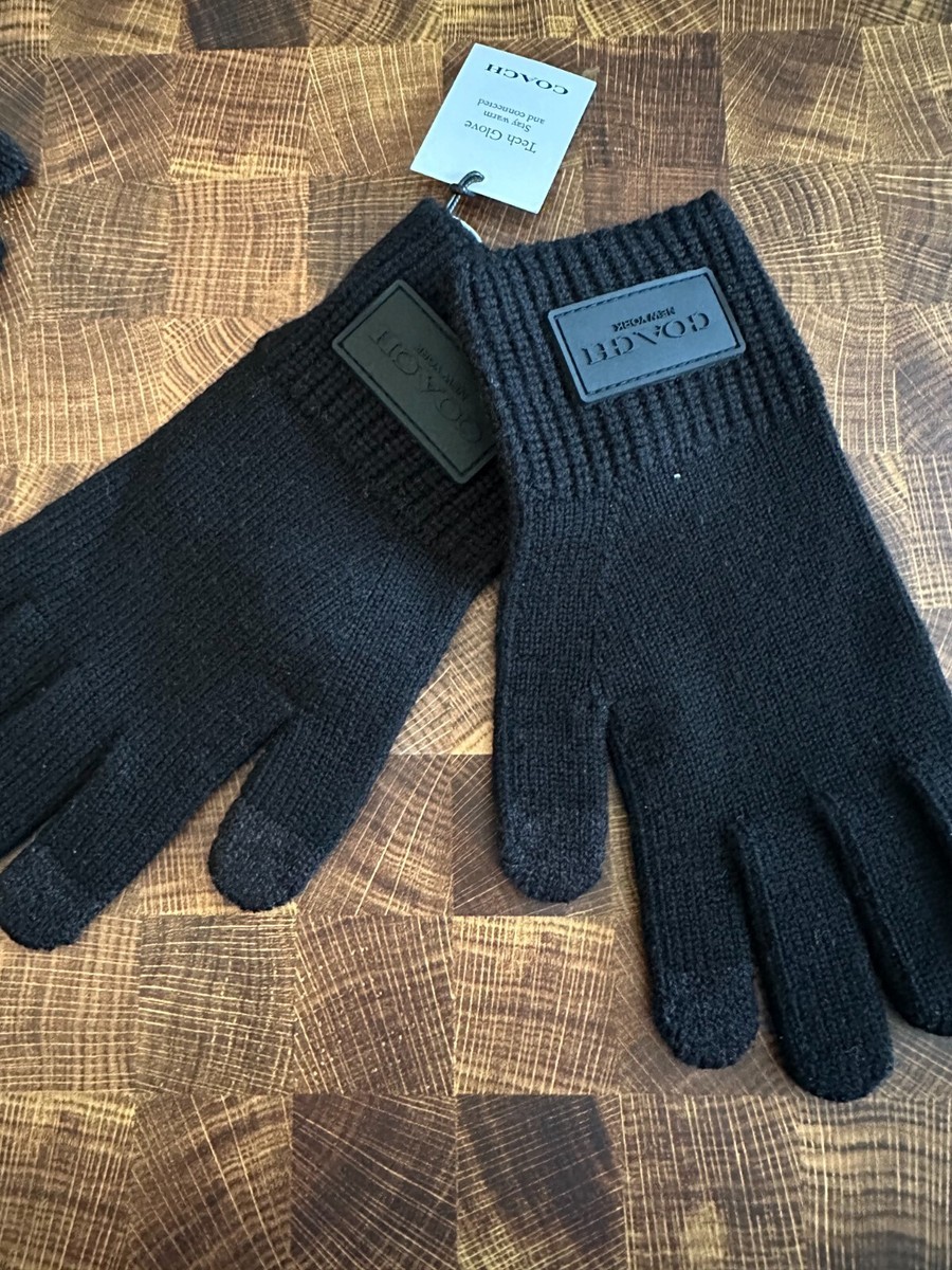 【ハツ】COACH ネイビー ウール手袋 M ニット グローブ・ラバー BN COACH Knit Gloves With Rubber Patch, BLACK size S/M | eBay