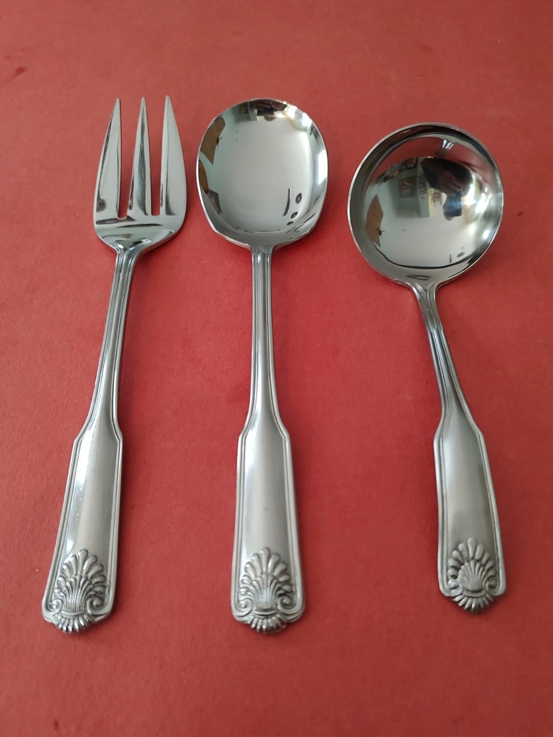 3pc Manor House MHO33 Stainless Serving Fork Spoon Ladle Fiddle Shell Handle