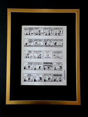 Charles Schulz + Signed Vintage 1968 Peanuts Snoopy Cartoon + New Frame 16x12in