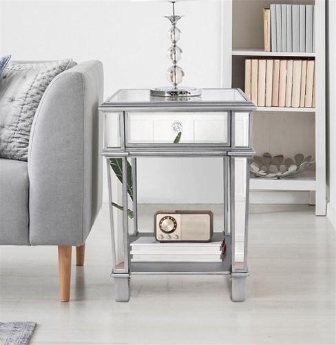 ARTLOGE Italian Mirrored Side Table Square Accent Table Nightstand Furnit, 14.9" - Picture 10 of 14