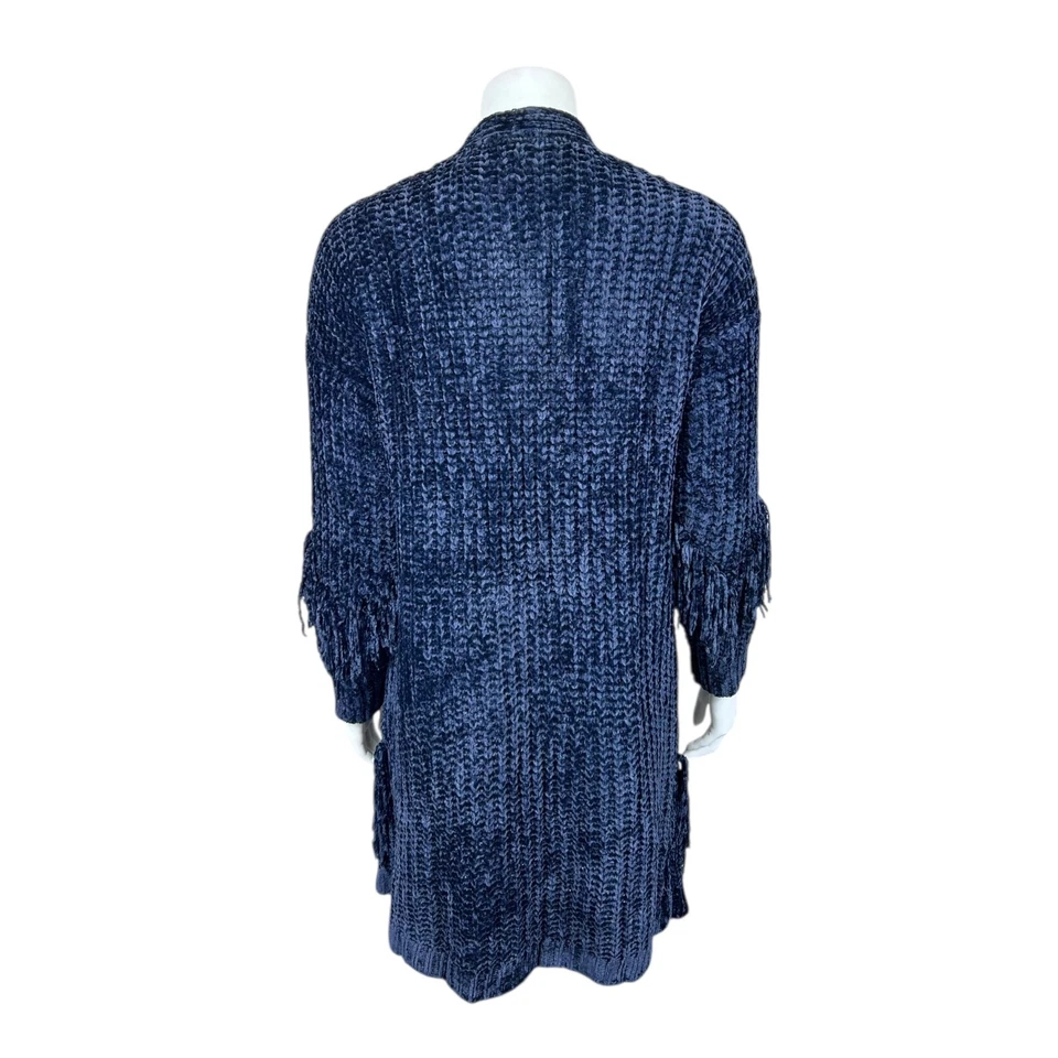 G.I.L.I. Cárdigan de chenilla frente abierto con detalle de flecos azul marino oscuro talla pequeña Foto 2 de 2