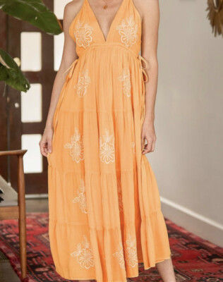 Lulu's Here to Shine Golden Yellow Floral Embroidered Tiered Maxi Dress  Size XS | eBay