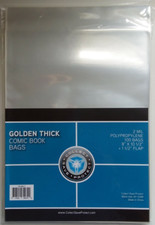 100 CSP Golden Thick Comic Book Bags Protectors No PVC NIP 8 x 10 1/2 w/Flap