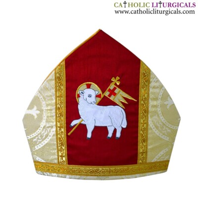 New Metallic Gold Mitre with Agnus Dei embroidery,mitra,Bishop's Mitre