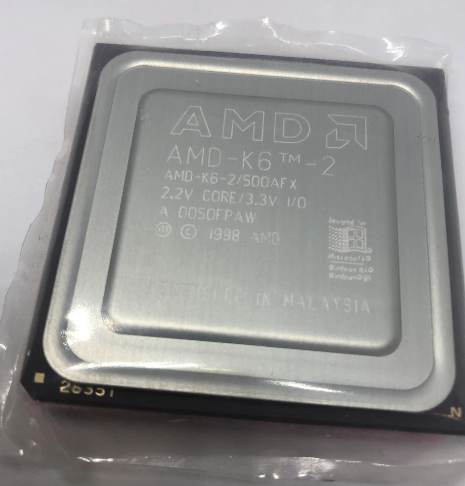 AMD 500mhz AMD-K6-2 500AFX CPU Super Socket 7 2.2v core 3.3v K6-II Vintage 1998 - Image 3 of 4
