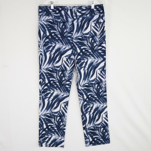Crop Pants Elastic Waist Foliage Print 