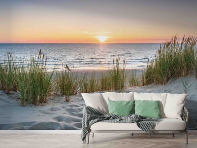 3D Beach Sea Sky Sunset Landscape Self-adhesive Removable Wallpaper Murals