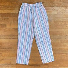 Vintage Striped Pants Size Medium 28-31" Elastic Waist 1990s High Waist Pockets