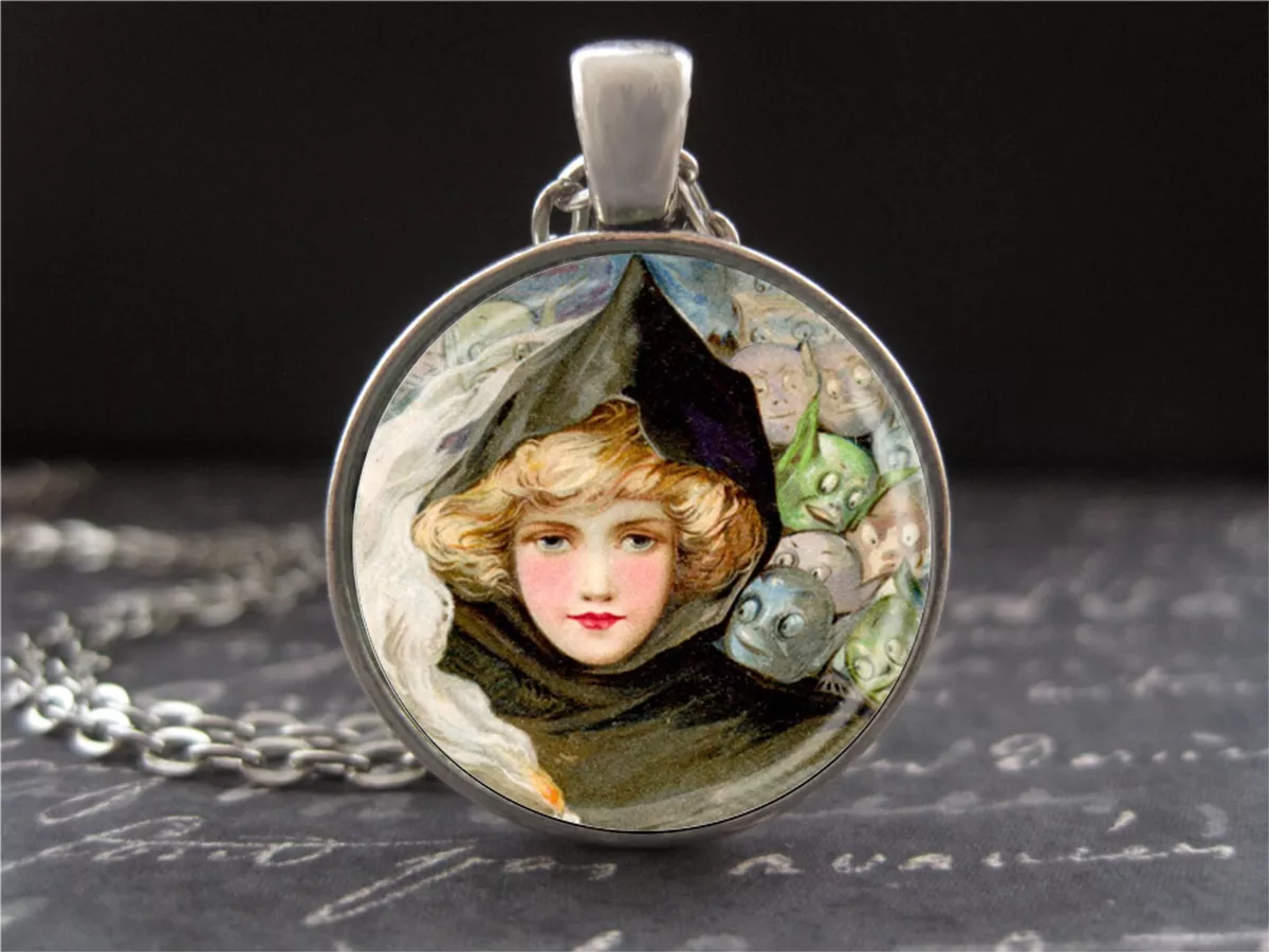 Halloween Jewelry Witch Necklace Handmade Vintage Art Ghouls