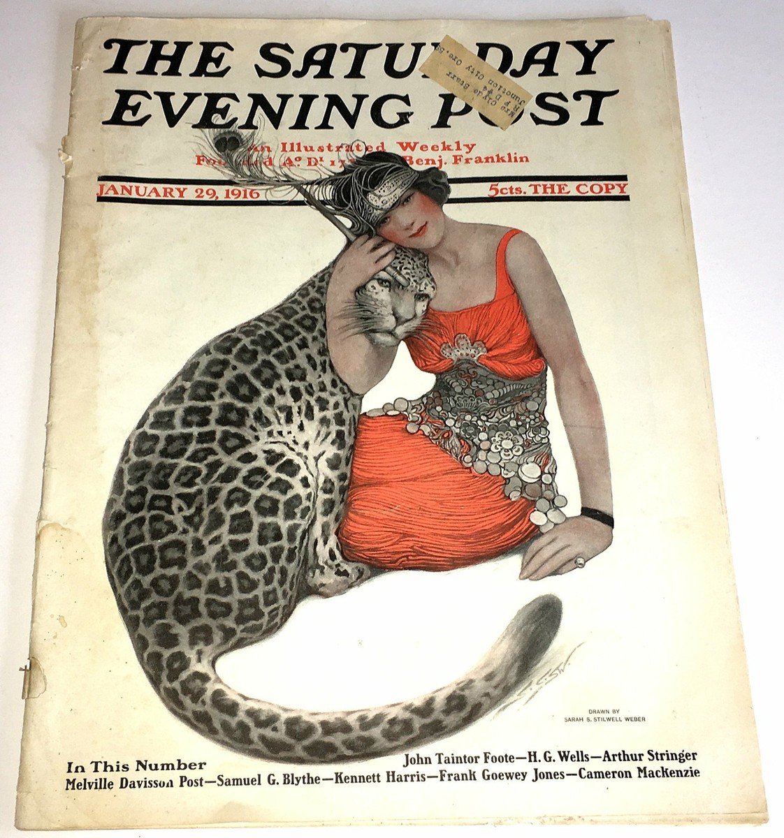 SARAH STILWELL WEBER 1916 LEOPARD & WOMAN SATURDAY EVENING POST