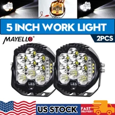 Pair 5" Round Led Light Bars 6000K White Spot Flood Combo Beam Halo DRL Fog Lamp