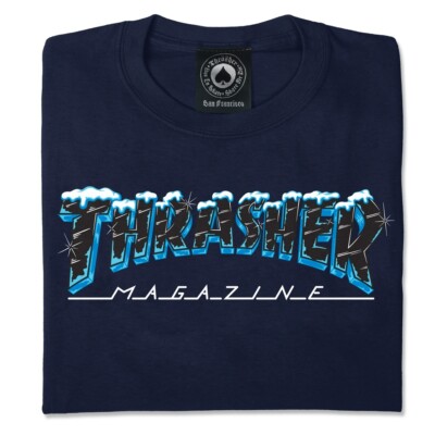 Thrasher Magazine BLACK ICE LOGO Skateboard T Shirt NAVY | eBay