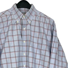 VTG Brooks Brothers Golden Fleece Mens L Madison USA Button Down Check Blue