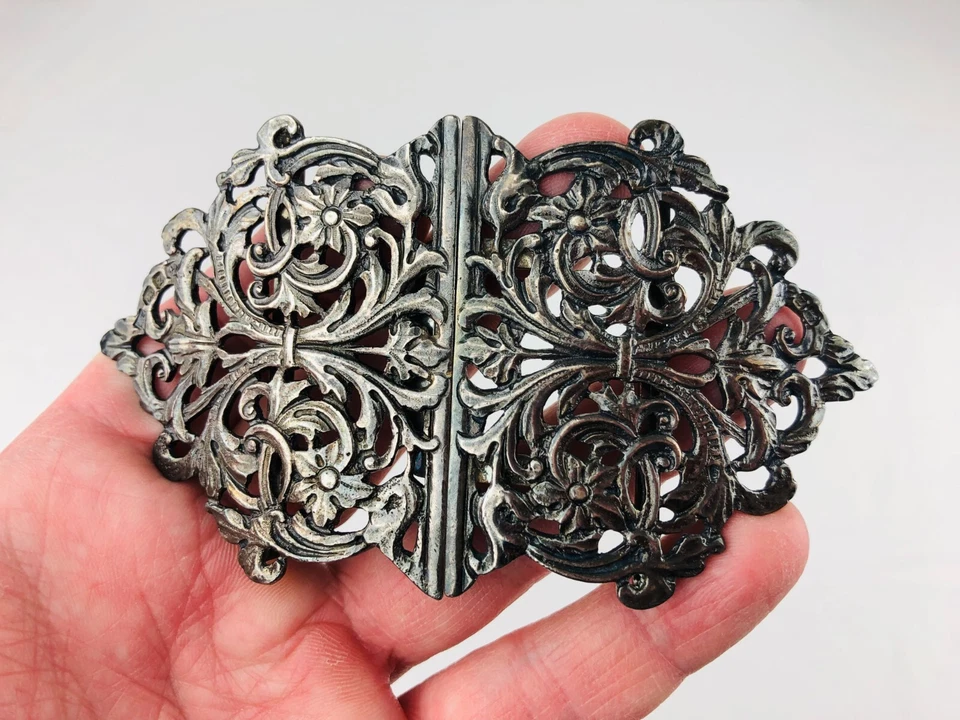 Cinturón de enfermera de plata victoriano 1899 cierre de hebilla floral Art Nouveau L. Emanuel Z10b Foto 4 de 4