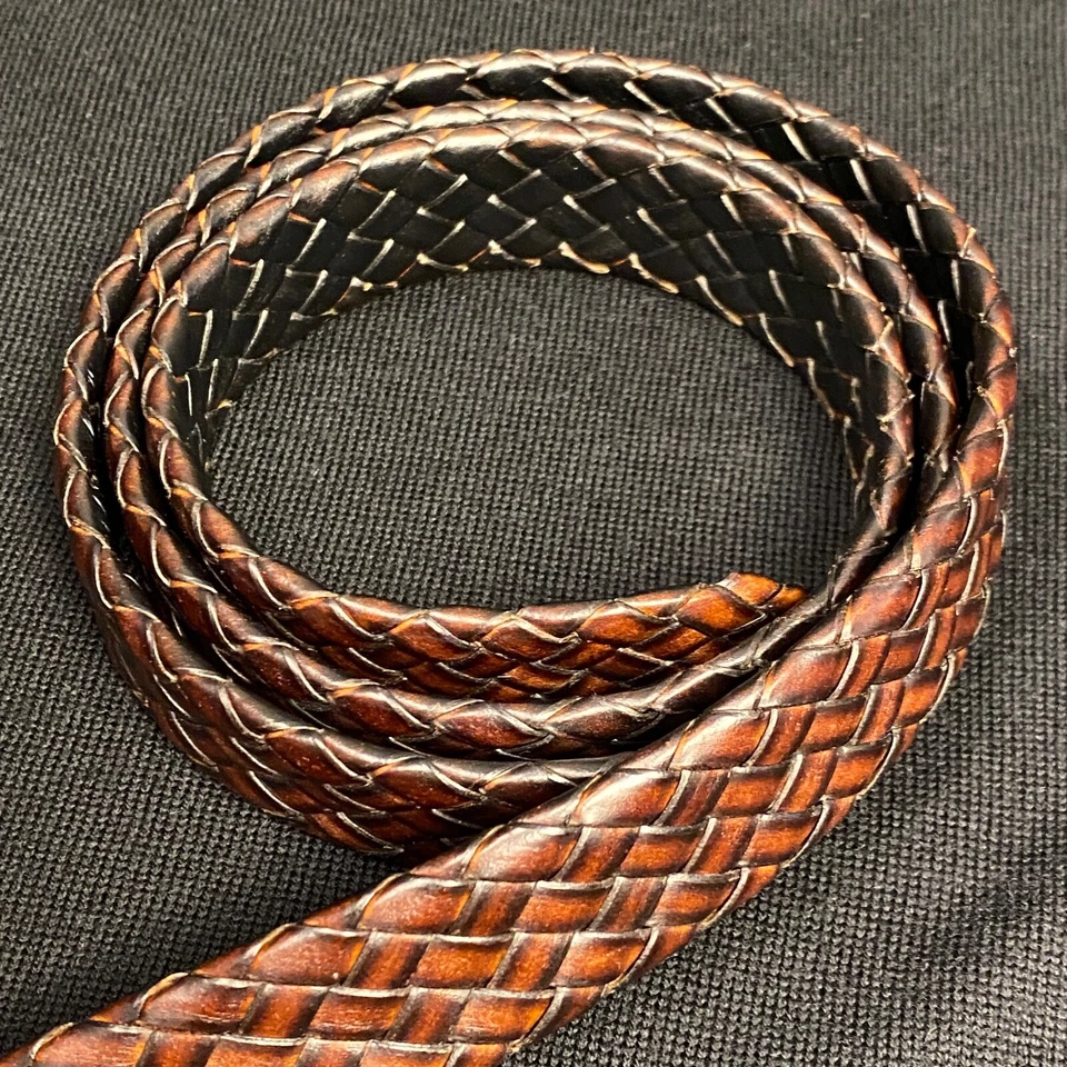 TASSO ELBA Hombre Talla: 42 Moda Vestido Cinturón Marrón Trenzado Tejido Cuero Adhesionado Foto 2 de 4