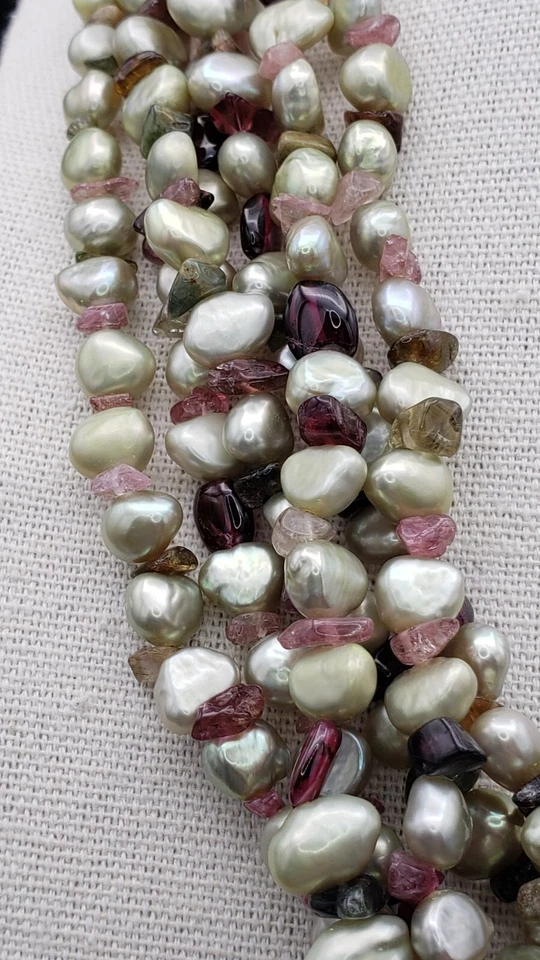 Vintage Pearls with Gems 6 Strands Sterling Silver  925 Clasp Necklace 18.5" Foto 3 de 4