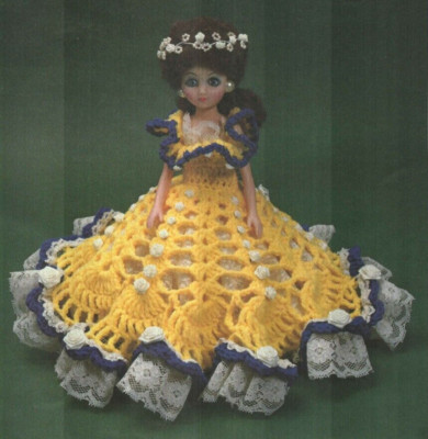 DARLING DEBUTANTE DRESS 13'' FASHION DOLL CROCHET PATTERN INSTRUCTIONS