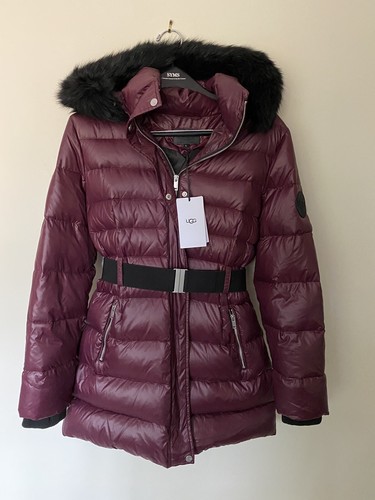 Belted Down Puffer Coat Burgundy 