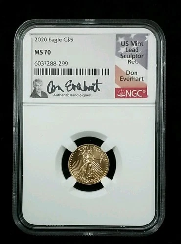 2020 Gold Eagle $5 NGC MS 70  1/10 oz Don Everhart Signature Label 6787