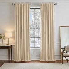 PONY DANCE Beige Blackout Curtains 96" Long Thermal Insulated Room Darkening Dra