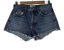 Agolde Parker Shorts Womens Size 24 Blue Distressed Cut off Button Fly