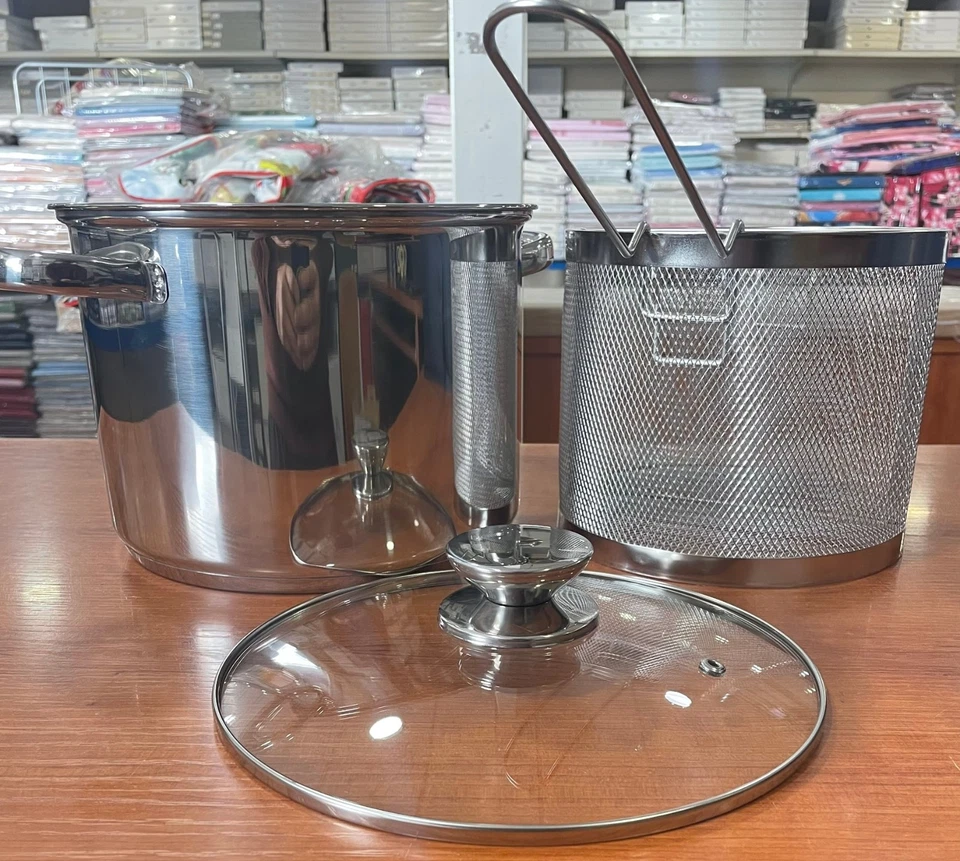 Pentola con scolapasta cuocipasta spaghettiera doppio cestello per pasta acciaio - Immagine 3 di 4