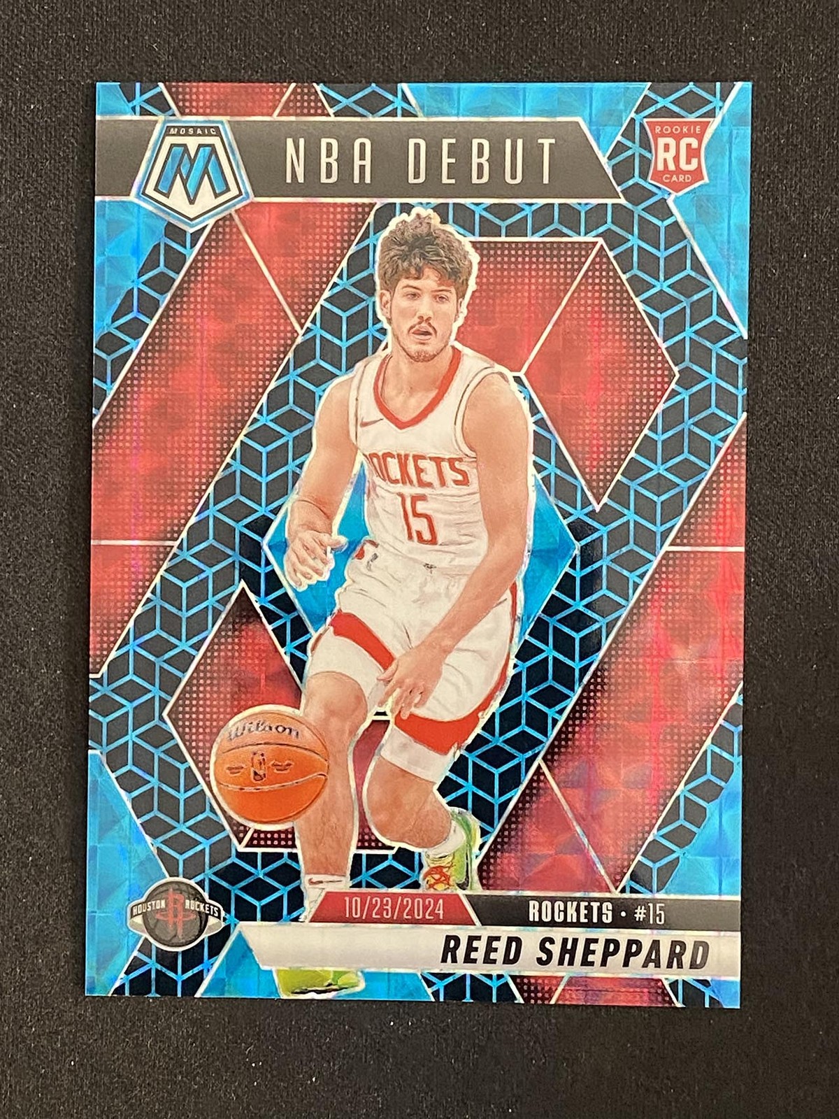 Reed Sheppard 2024-25 Panini Mosaic NBA Debut Spectris Blue FOTL 04/25 RC #252