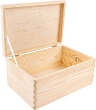 Large Wooden Storage Box with Hinged Lid Unfinished