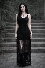 Black open loose knit maxi dress womens small S black goth vampire witchy emo