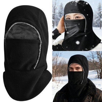 Simple Winter Warm Face Cover Hooded Hat Coldproof Fleece Lining Pullover Hat
