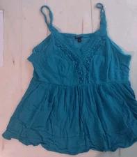 Torrid Babydoll Top Crinkle & Lace Tank Teal Sleeveless Plus Size 3 