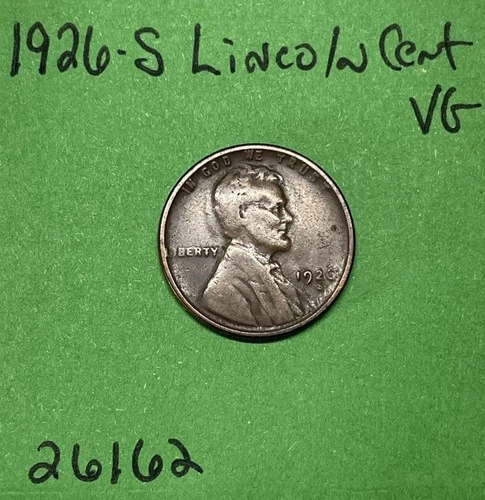 1926 S Lincoln Wheat Cent / Penny 1c Vg Very Good