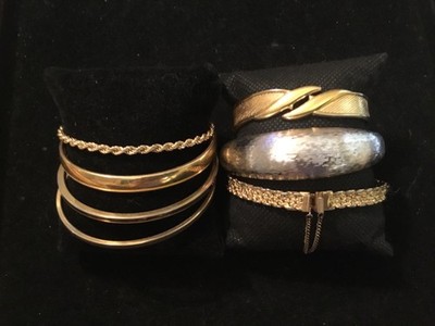 All MONET Metal Bangle Stackable Clamp Rope Bracelets Lot of 7 Gold Tone Signed