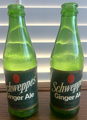 Schweppes Ginger Ale Green Glass Soda Bottles Lot of 2 Advertising Bottle