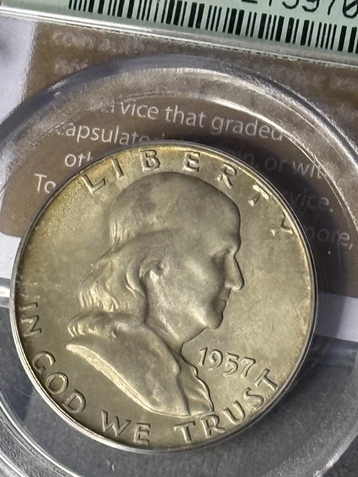 1957 D FRANKLIN MS65 Toned *GOLD CAC! EXTREMELY RARE - Image 3 of 4