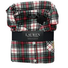 NWT Lauren Ralph Lauren Plaid Fleece Pajama Set XL Cozy Holiday Sleepwear