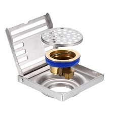 Square Shower Drain, 4" Floor Drain Cover with Removable Grate Cover, Silver