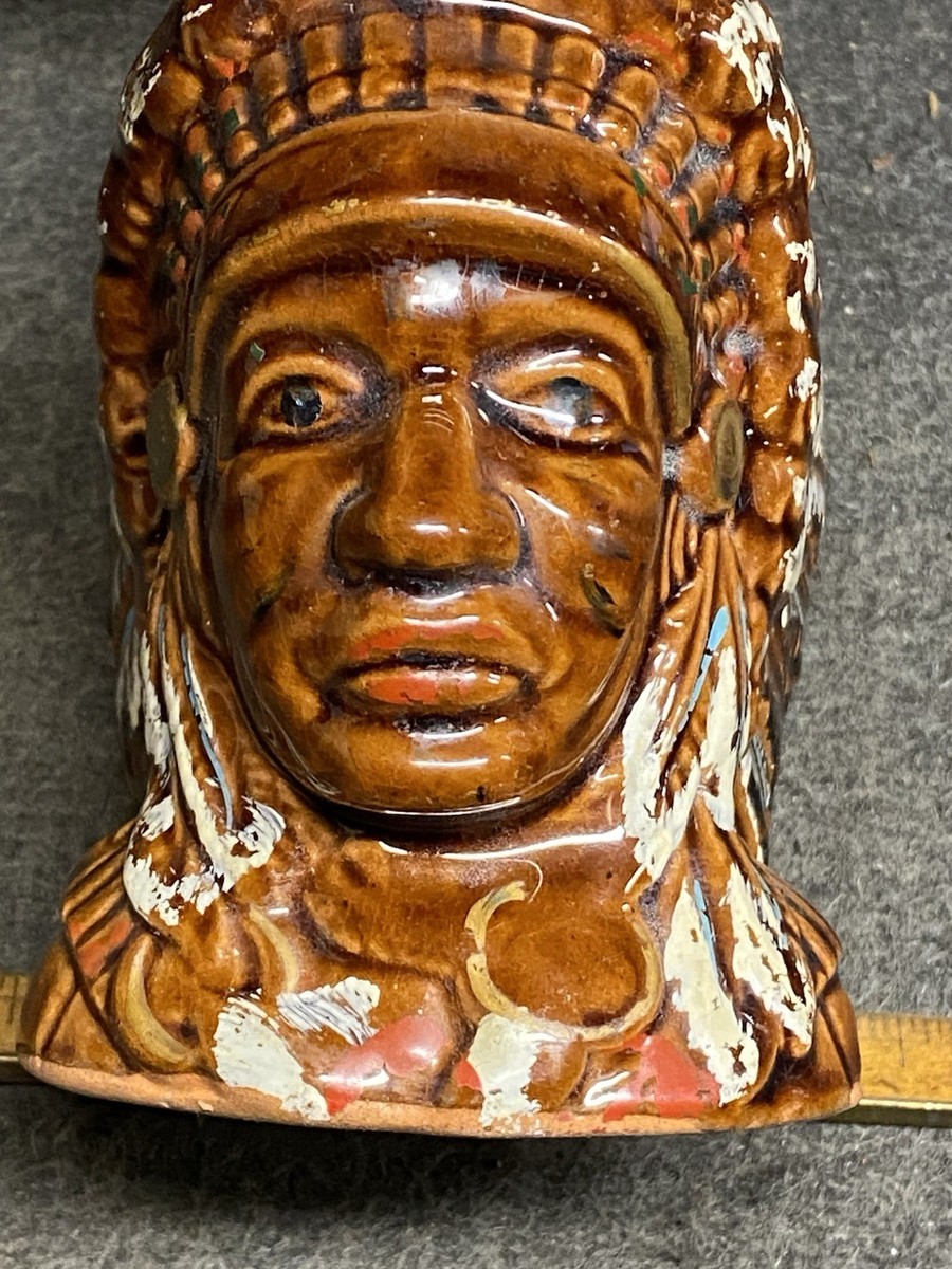 Antique Ceramic Indian Head Coin Bank In Full Headdress | eBay
