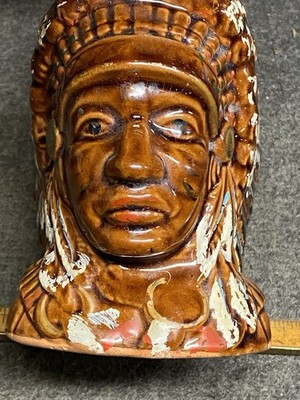 Antique Ceramic Indian Head Coin Bank In Full Headdress | eBay