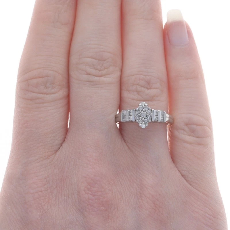 White Gold Diamond Cluster Engagement Ring - 10k Round & Baguette .50ctw - Image 2 of 4