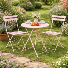 3pc Outdoor Furniture Set Foldable Table and Chairs Patio Garden Balcony Pink